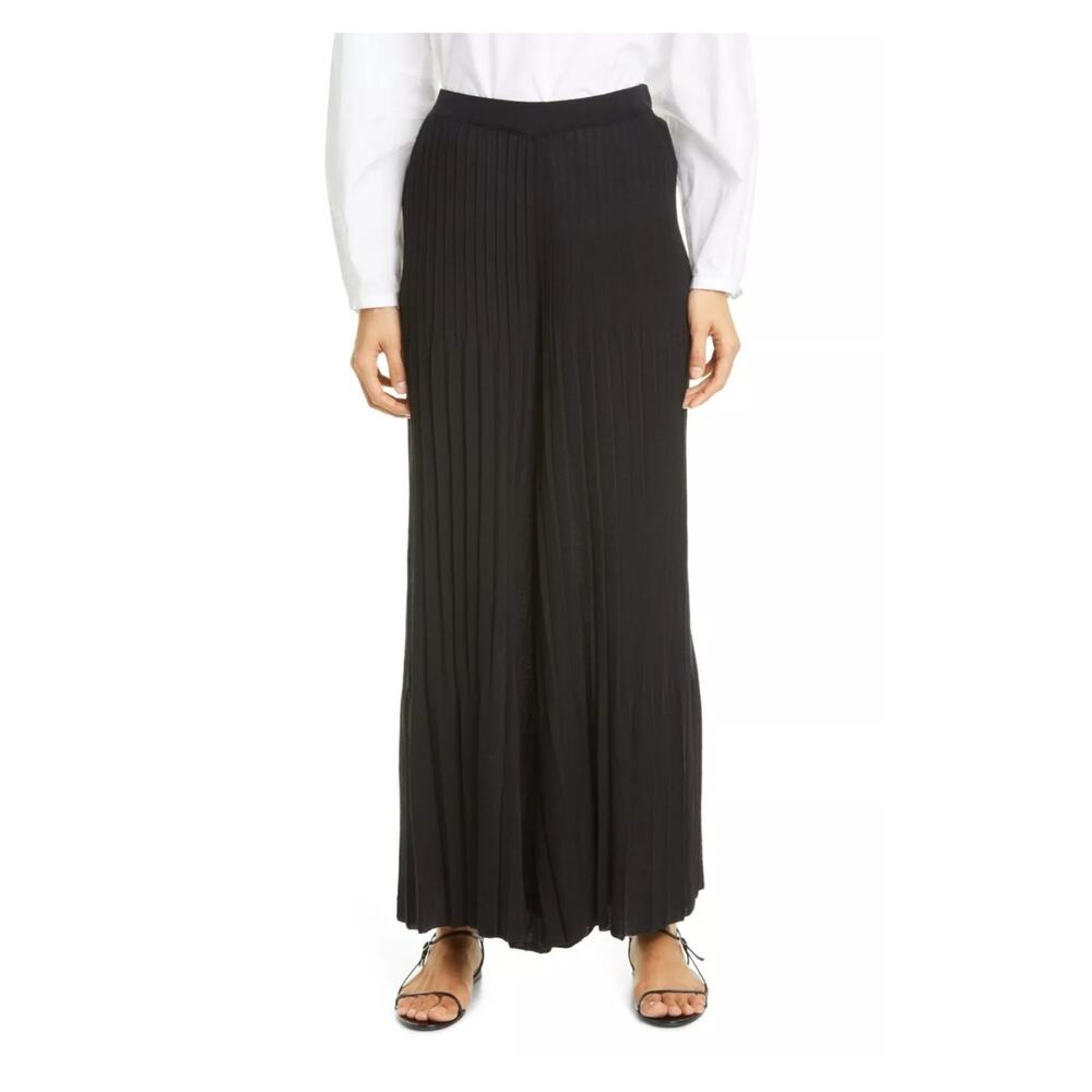 St.John Black Pleated Knit Wide Leg Pants Sz.M NWT